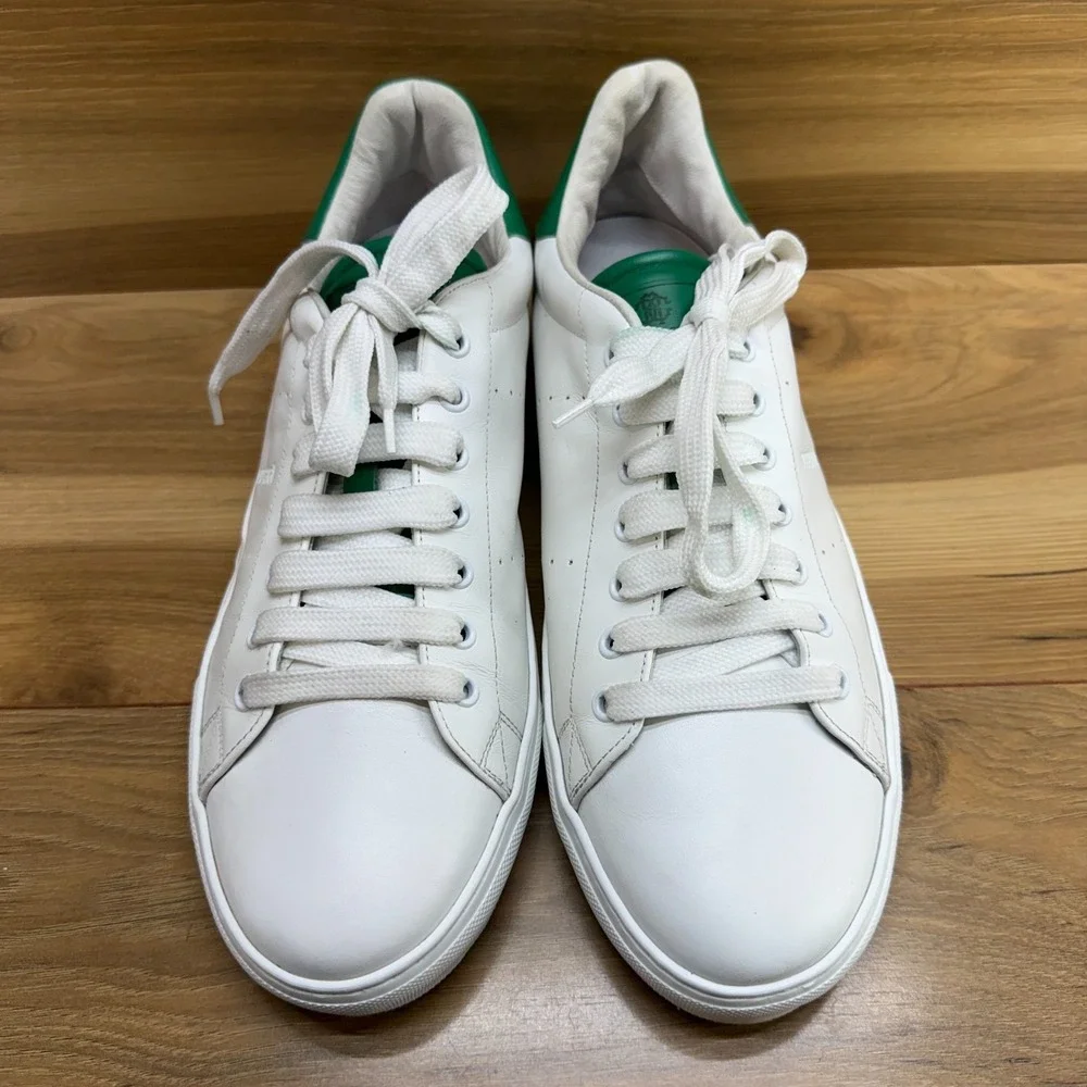 Roberto Cavalli White Green Leather Mens‎ 10 EU 43 Low Top Sneakers Italy